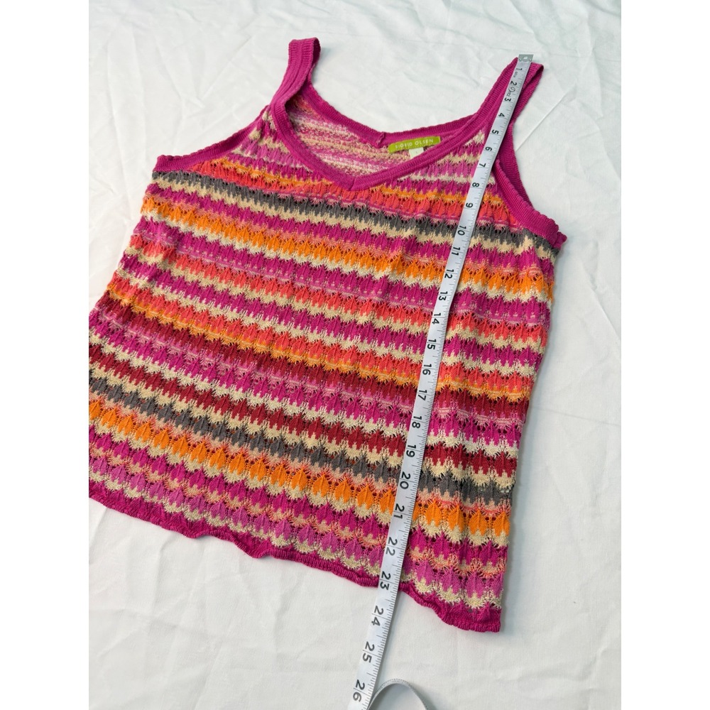 Vintage Y2K Sigrid Olsen Colorful Chevron Knit Tank Top Womens L Silk Blend Boho - Picture 8 of 8